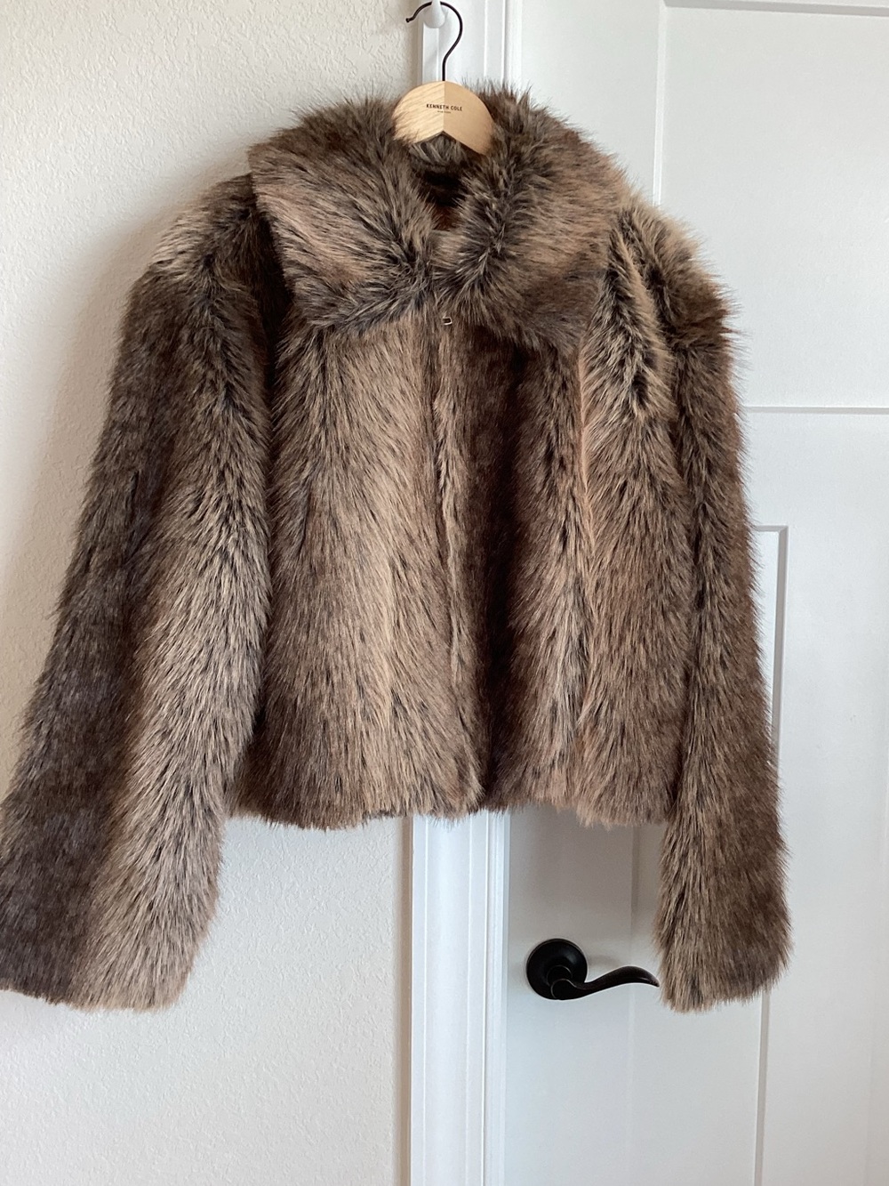 Anthropologie Faux-Fur Cropped Jacket Maeve Rae Collared New Large Brown Mink - Picture 5 of 14